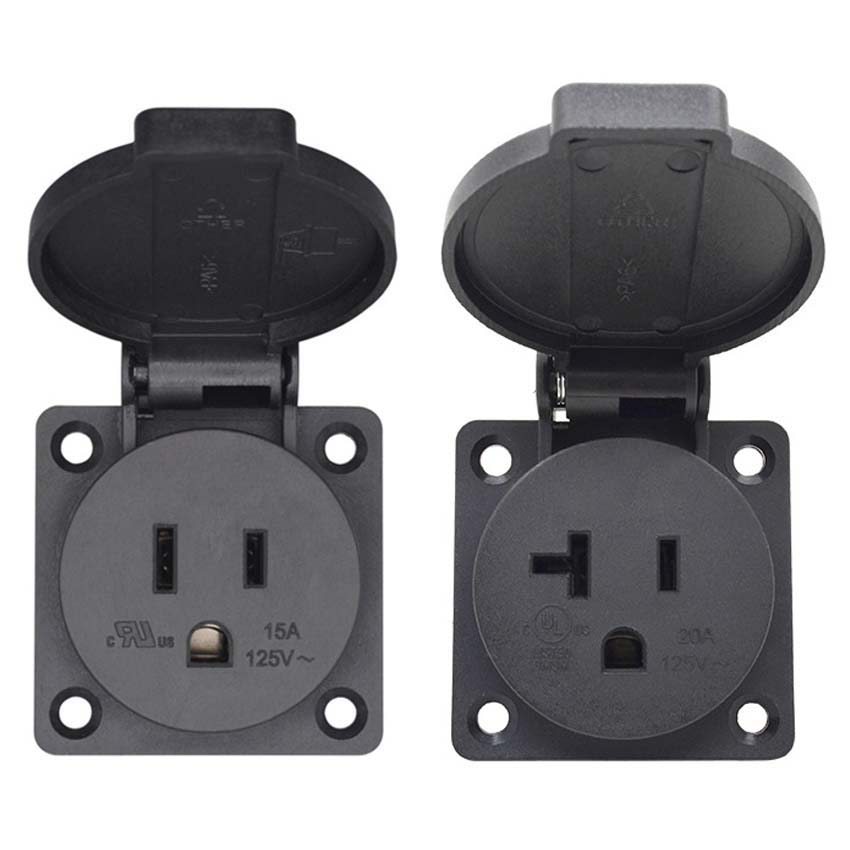 Outdoor Power Receptacle - Zwart 125V 15A 20A IP44 CE